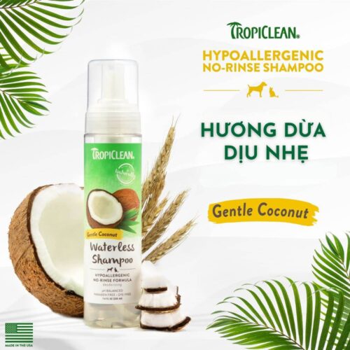 Bọt tắm khô dưỡng lông chó mèo Tropiclean 220ml - Hương dừa