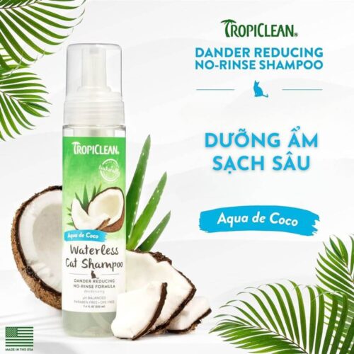 Bọt tắm khô loại bỏ vảy gàu cho mèo Tropiclean 220ml - Hương dừa