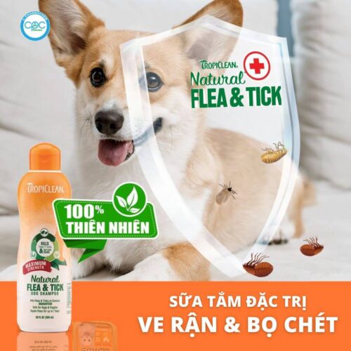 Sữa tắm loại bỏ ve rận, bọ chét Tropiclean Flea & Tick 592ml