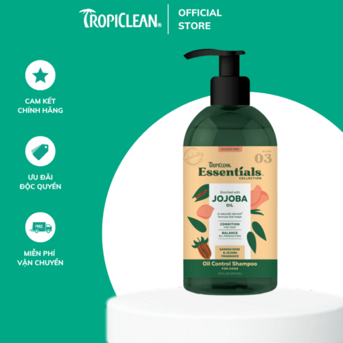 Sữa tắm dưỡng lông và kiểm soát dầu cho chó TropiClean Essentials 473ml - Hương Jojoba