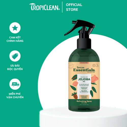 Xịt dưỡng lông và kiểm soát dầu cho chó TropiClean Essentials 236ml - Hương Jojoba